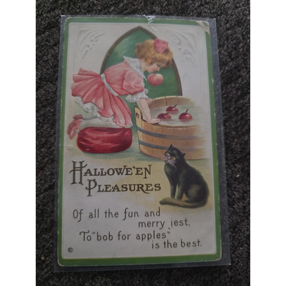 Antique Halloween Pleasures Apple Bobbing Embossed Postcard LSC Series 226B